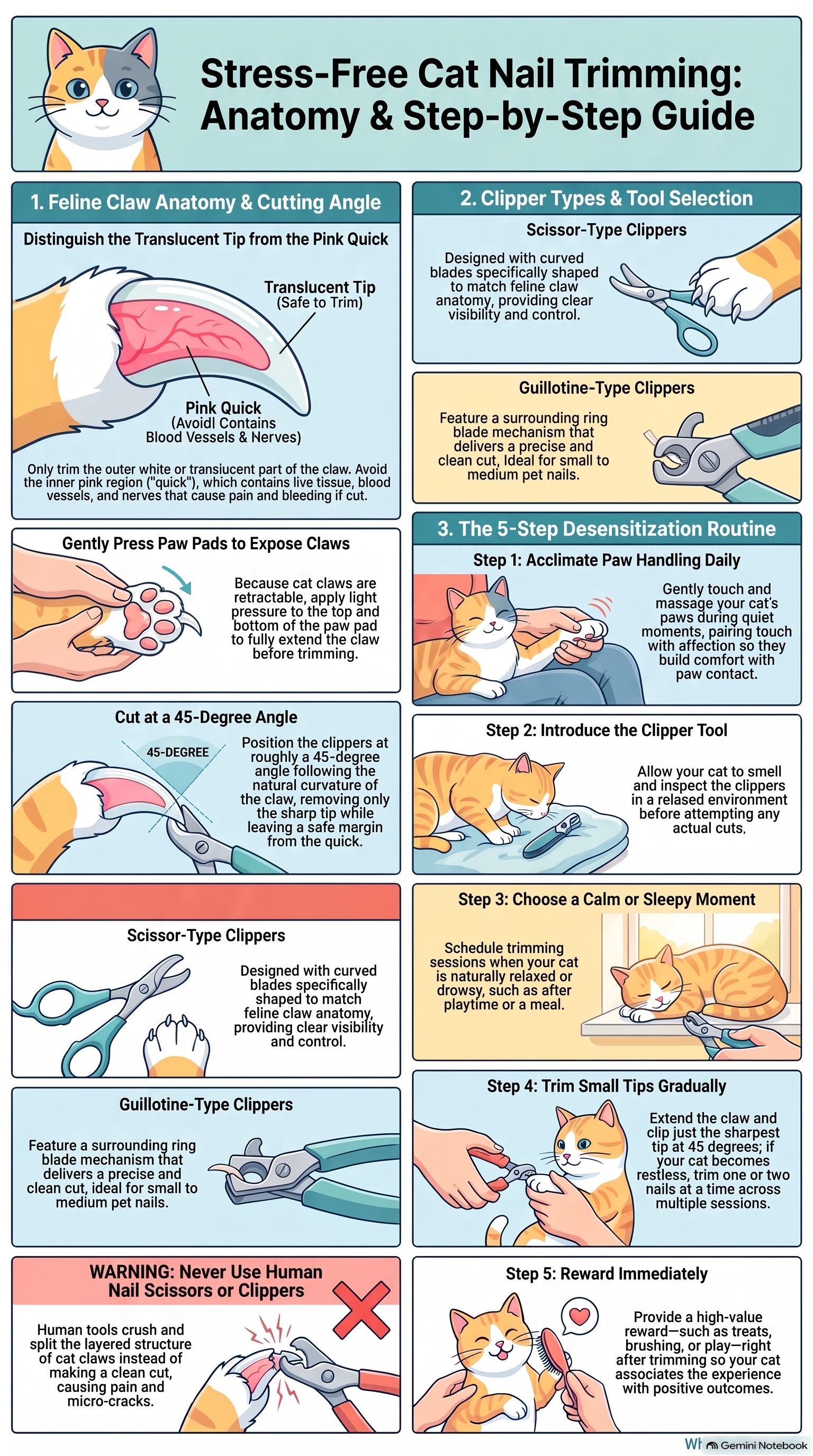 Stress-Free Cat Nail Trimming Guide Infographic